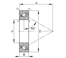 推力角接触球轴承 BSB025062-2RS-T, 单向，接触角 a = 60°，限制公差，两侧唇密封