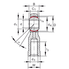 杆端轴承 GIKSL25-PS, 根据 DIN ISO 12 240-4 标准，特种钢材料，带左旋内螺纹，免维护