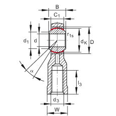 杆端轴承 GIKSR10-PS, 根据 DIN ISO 12 240-4 标准，特种钢材料，带右旋内螺纹，免维护