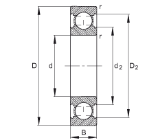 深沟球轴承 6204-C, 修正的内部结构（C 代），根据 DIN 625-1 标准的主要尺寸