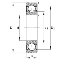 深沟球轴承 6001-C-2HRS, 修正的内部结构（C 代），根据 DIN 625-1 标准的主要尺寸，两侧唇密封