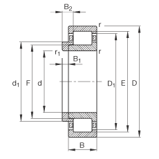 圆柱滚子轴承 NJ419-M1 + HJ419, 根据 DIN 5412-1 标准的主要尺寸, 带 L 型圈，定位轴承, 可分离, 带保持架