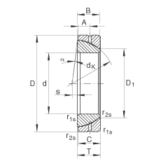角接触关节轴承 GE25-SX, 根据 DIN ISO 12 240-2 标准，需维护
