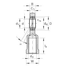 杆端轴承 GIL20-DO, 根据 DIN ISO 12 240-4 标准，带左旋内螺纹，需维护