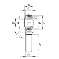 杆端轴承 GAKR30-PB, 根据 DIN ISO 12 240-4 标准，带右旋外螺纹，需维护