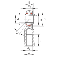 杆端轴承 GIKR5-PW, 根据 DIN ISO 12 240-4 标准，带右旋内螺纹，需维护