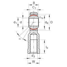 杆端轴承 GIKPR16-PW, 根据 DIN ISO 12 240-4 标准，带右旋小螺距内螺纹，需维护