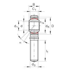 杆端轴承 GAKL25-PW, 根据 DIN ISO 12 240-4 标准，带左旋外螺纹，需维护