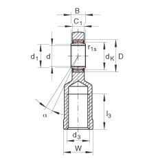 杆端轴承 GIL45-UK-2RS, 根据 DIN ISO 12 240-4 标准，带左旋内螺纹，免维护，两侧唇密封