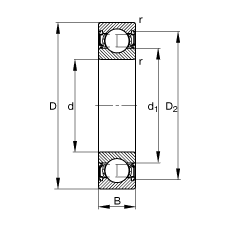 深沟球轴承 6312-2RSR, 根据 DIN 625-1 标准的主要尺寸, 两侧唇密封