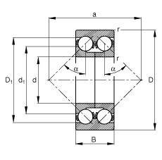 角接触球轴承 3314-DA, 根据 DIN 628-3 标准的主要尺寸，双列，可分离，带剖分内圈，接触角 α = 45°