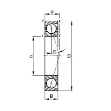 主轴轴承 B71914-C-T-P4S, 调节，成对安装，接触角 α = 15°，限制公差