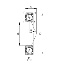 主轴轴承 B71901-E-T-P4S, 调节，成对或单元安装，接触角 α = 25°，限制公差