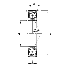 主轴轴承 B7205-E-2RSD-T-P4S, 调节，成对安装，接触角 α = 25°，两侧唇密封，非接触，限制公差