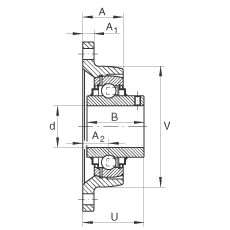 轴承座单元 RCJTY45-JIS, 带两个螺栓孔的法兰的轴承座单元，铸铁， 根据 JIS 标准，内圈带平头螺钉， R 型密封