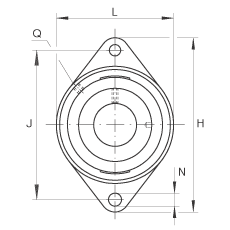 轴承座单元 RCJT1-11/16, 对角法兰轴承座单元，铸铁，根据 ABMA 15 - 1991, ABMA 14 - 1991, ISO3228 带有偏心紧定环，R型密封，英制