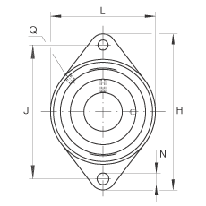 轴承座单元 RCJTY1/2, 对角法兰轴承座单元，铸铁，根据 ABMA 15 - 1991, ABMA 14 - 1991, ISO3228 内圈带有平头螺栓，R型密封，英制