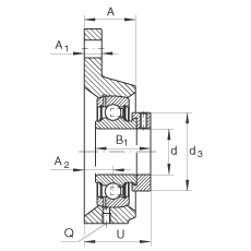 轴承座单元 PCFTR12, 带三个螺栓孔的法兰的轴承座单元，铸铁，偏心锁圈，P型密封