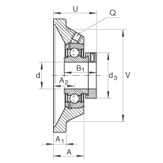 轴承座单元 PCJ35-N-FA125, 带四个螺栓孔的法兰的轴承座单元，铸铁，偏心锁圈，P型密封，耐腐蚀保护