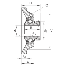 轴承座单元 RCJ25-FA164, 带四个螺栓孔的法兰的轴承座单元，铸铁， 偏心锁圈， R型密封，使用温度低于 +250°C