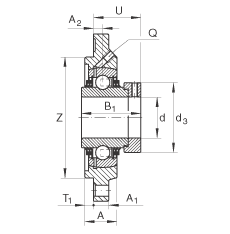 轴承座单元 TFE50-N, 带四个螺栓孔的法兰的轴承座单元，定心凸出物，铸铁，偏心锁圈，T 型密封