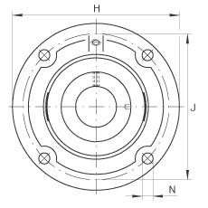 轴承座单元 RFE40, 带四个螺栓孔的法兰的轴承座单元，定心凸出物，铸铁，偏心锁圈，R 型密封
