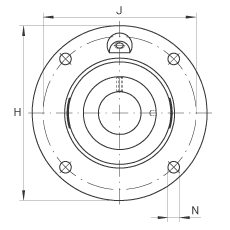 轴承座单元 RME120, 带四个螺栓孔的法兰的轴承座单元，定心凸出物，铸铁，偏心锁圈，R 型密封