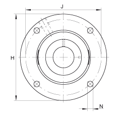 轴承座单元 RMEO80, 带四个螺栓孔的法兰的轴承座单元，铸铁，定心凸出物，偏心锁圈，系列 63，R密封