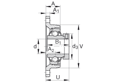 轴承座单元 RCJT1-1/8, 对角法兰轴承座单元，铸铁，根据 ABMA 15 - 1991, ABMA 14 - 1991, ISO3228 带有偏心紧定环，R型密封，英制