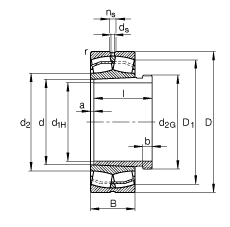 调心滚子轴承 22209-E1-K + AH309, 根据 DIN 635-2 标准的主要尺寸, 带锥孔和退卸套