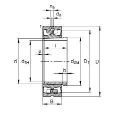 调心滚子轴承 23976-K-MB + AH3976G, 根据 DIN 635-2 标准的主要尺寸, 带锥孔和退卸套